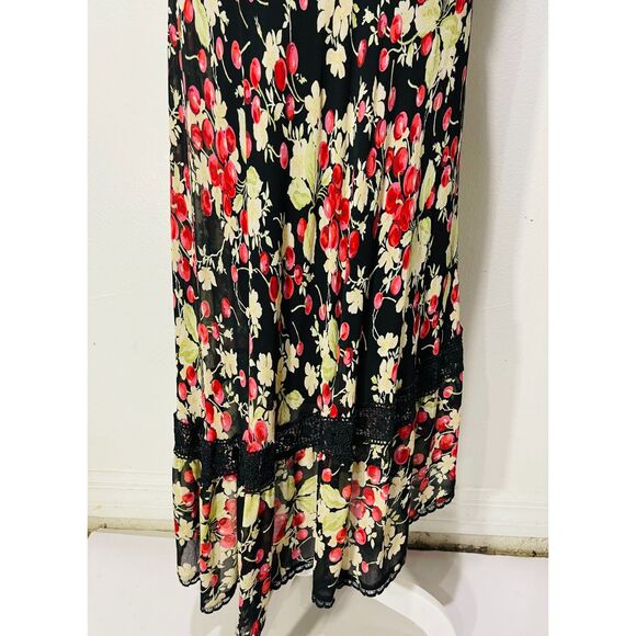 VTG maxi dress Y2K lace sherries empire waist asymmetric hem babydoll women S - Picture 6 of 10